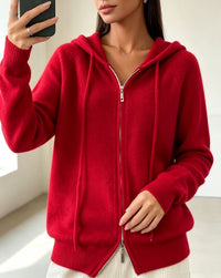 Soft Hooded Zip-Up Cardigan with Cable Knit Detail