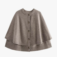 Soft Knit Poncho Cardigan with Button Front and Ribbed Trim