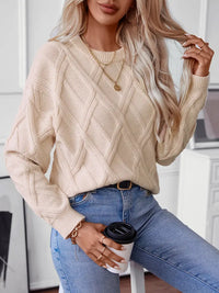 Soft Knit Sweater with Argyle Texture and Crew Neck