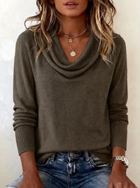 Soft Knit Sweater with Draped Cowl Neck