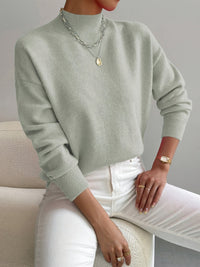 Soft Mock Neck Sweater with Ribbed Cuffs
