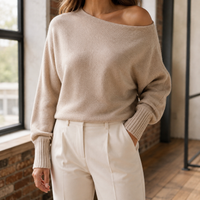 Soft Off Shoulder Cashmere-Feel Sweater with Wide Neckline