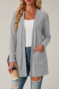 Soft Open Front Longline Cardigan with Patch Pockets