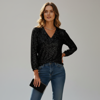 Sparkly Sequin Top with V-Neckline and Long Sleeves