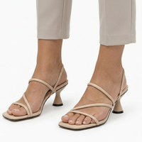 Strappy Heeled Sandals with Square Toe and Slingback Strap