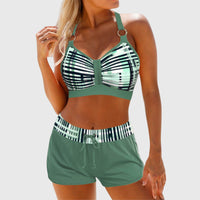 Striped Bikini Set with Crossback Top and Board Shorts
