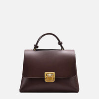 Structured Leather Top Handle Bag with Gold Push-Lock Clasp