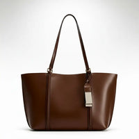 Structured Leather Tote Bag with Side Zip Pockets