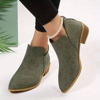 Suede Ankle Boots with Pointed Toe and Block Heel
