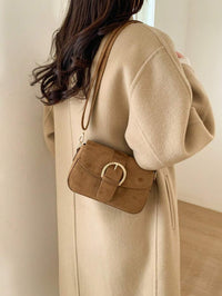 Suede Crossbody Shoulder Bag with Gold Buckle