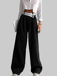 Tailored Wide Leg Trousers with Contrast Wrap Waistband