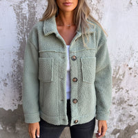 Teddy Fleece Shacket with Contrast Button Detail