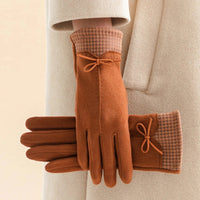 Touchscreen Winter Gloves with Bow Detail and Houndstooth Cuff