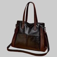 Two-Tone Leather Tote Bag with Crossbody Strap