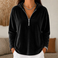 Velvet Quarter Zip Hoodie with Hood and Long Sleeves