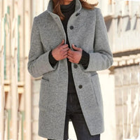 Wool Coat with Stand Collar and Patch Pockets