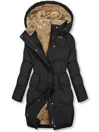 Warm Long Puffer Jacket with Sherpa Lining and Hood