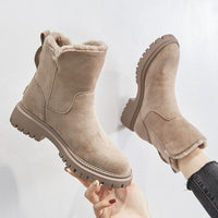 Warm Suede Ankle Boots with Fleece Lining and Chunky Sole