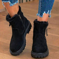 Warm Suede Ankle Boots with Fur Trim and Chunky Sole