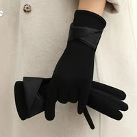 Warm Winter Gloves with Vegan Leather Cuff Detail