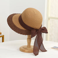 Wide Brim Straw Sun Hat with Bow Ribbon Detail