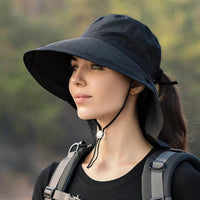 Wide Brim Sun Hat with Neck Flap and Chin Strap