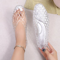 Woven Jelly Flat Shoes with Cut-Out Diamond Pattern