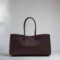 Woven Leather Tote Shoulder Bag with Double Handles