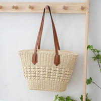 Woven Straw Beach Bag with Leather Handles