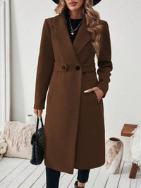 Tailored Wool Coat with Belted Waist and Side Pockets