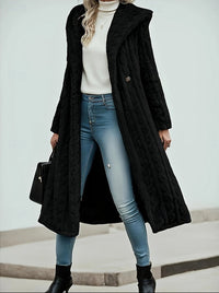 Long Hooded Teddy Coat with Textured Swirl Pattern