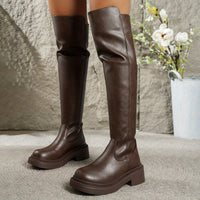 Flat Over The Knee Leather Boots with Chunky Platform Sole