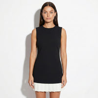 Black Sleeveless Mini Dress with Pleated Contrast Hem