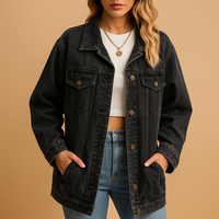 Oversized Denim Jacket with Gold Hardware and Chest Pockets