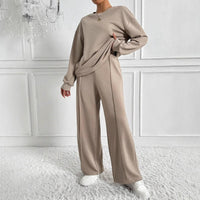Relaxed Two Piece Set with Drop Shoulder Top and Wide Leg Trousers