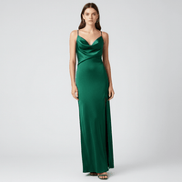 Green Satin Maxi Dress with Cowl Neck and Side Slit