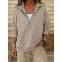 Half Zip Sweatshirt with Lapel Collar and Raglan Sleeves