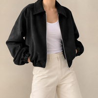 Cropped Suede Bomber Jacket with Elasticated Hem