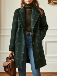 Timeless Check Wool Coat with Wide Collar