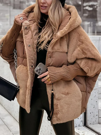 Oversized Hooded Puffer Jacket with Fluffy Fur Trim Panels