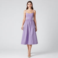 Lilac Midi Dress with Sweetheart Neckline and Full Skirt