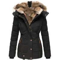 Fitted Hooded Puffer Jacket with Fur Collar Lining