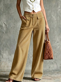 Retro Wide Leg Corduroy Trousers with Patch Pockets