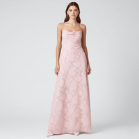Pink Floral Maxi Dress with Cowl Neck and Spaghetti Straps