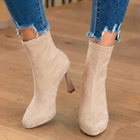 Heeled Suede Ankle Boots with Wide Toe Box and Block Heel