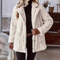 Cosy Teddy Coat with Cable Texture and Wide Collar