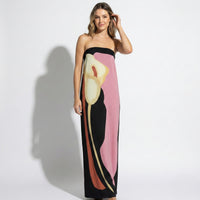Strapless Abstract Floral Maxi Dress with Bandeau Top