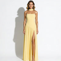 Strapless Maxi Dress with Choker Neck and High Side Slit